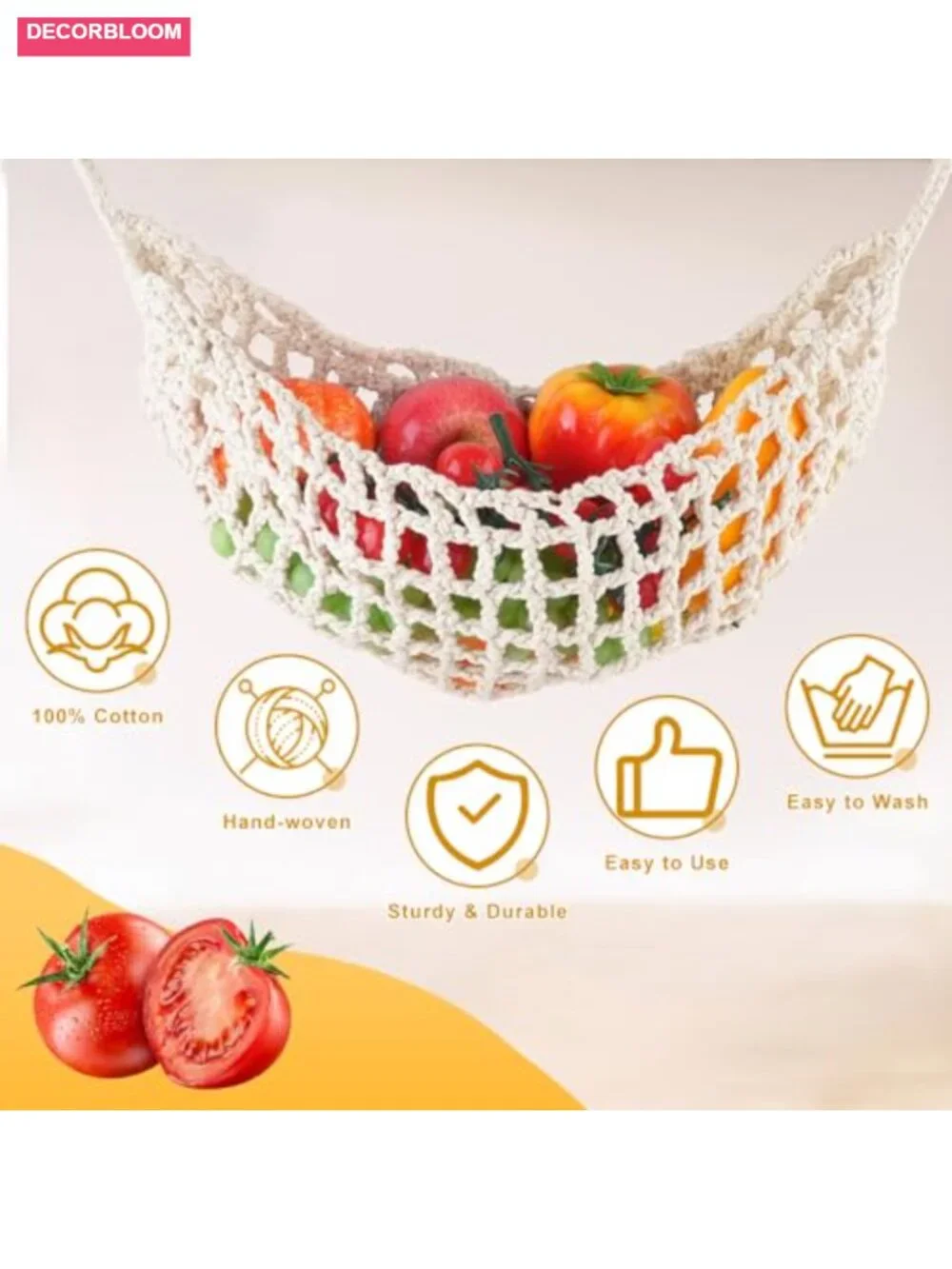 Hanging Fruit Hammock Basket Macrame Hand-Woven Produce Vegetable Storage with